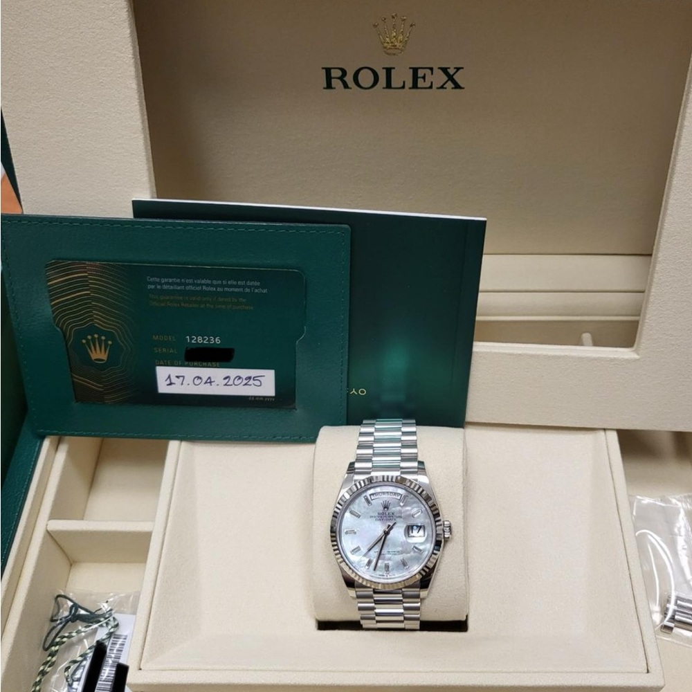 Rolex 128236 Day Date President - Mother of Pearl Dial - Baguette Hour Markers